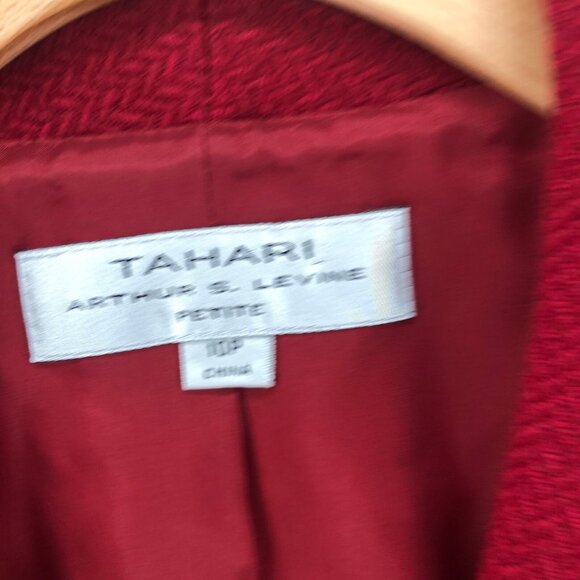 Tahari Blazer Womens 10 Petite Red Wool Blend Shawl Lapel Snap Front Career Work - Picture 5 of 9
